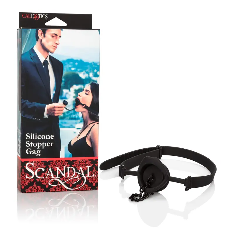 Scandal Silicone Gag With Adjustable Strap – Black, California Exotics 1