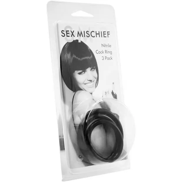 Sex & Mischief Nitrile Cock Ring Set – 3-Pack, Black Stretch Rings 1