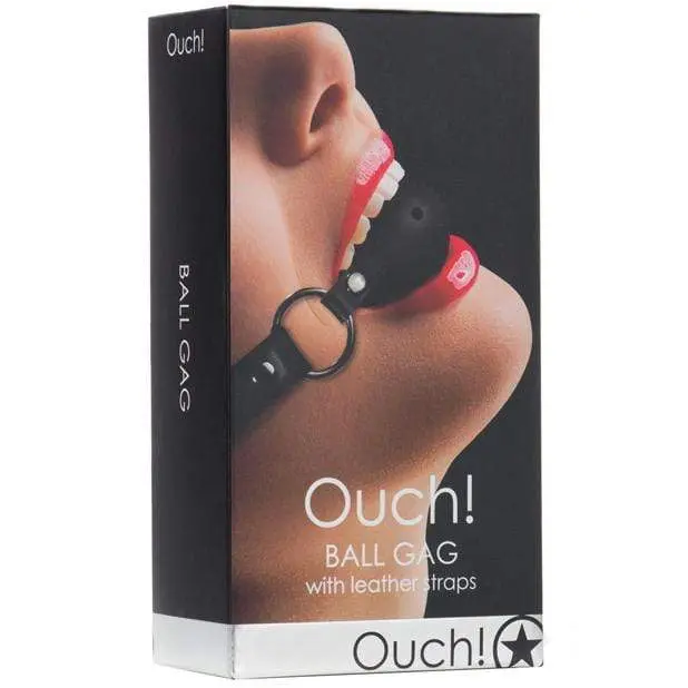 Shots Ouch Ball Gag – Adjustable Leather Strap Design (Black) 1