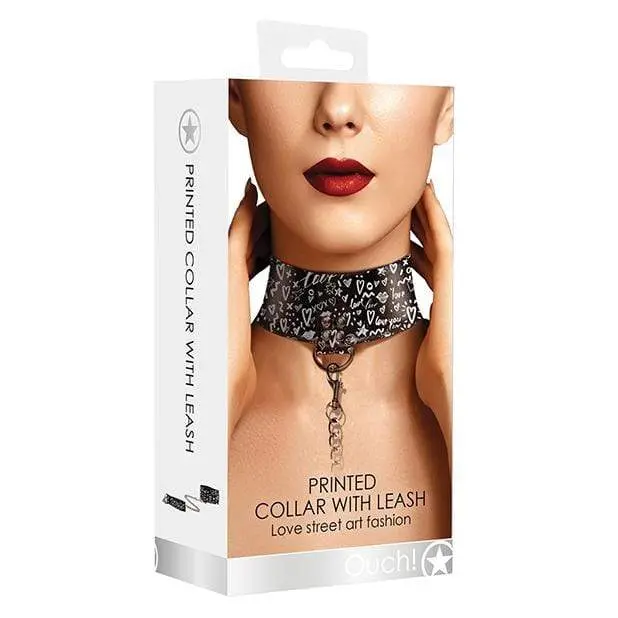 Shots Ouch Street Art Collar & Leash Set – Black Bold-Design Bondage Kit 1