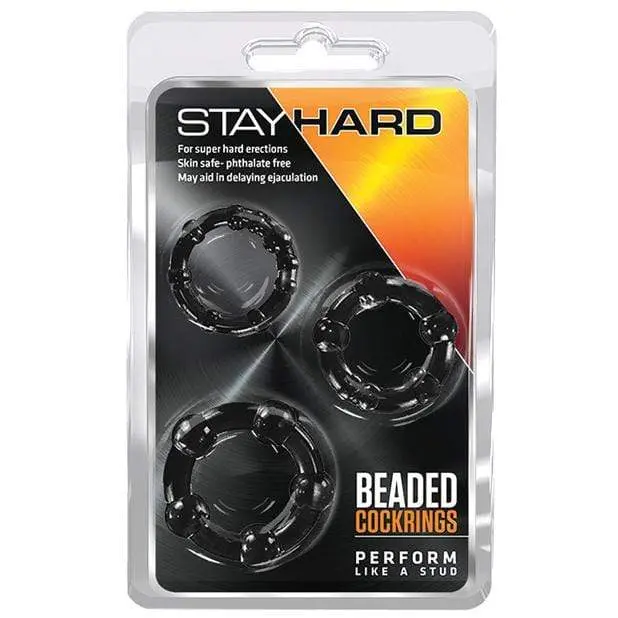 Stay Hard Beaded Cock Ring Set – Three Textured Black Bands 1