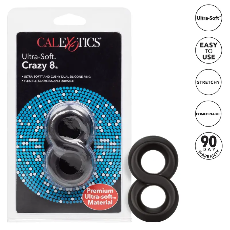 Ultra-Soft Crazy 8 Dual Cock Ring – Adjustable Elastic Band (Black) 1