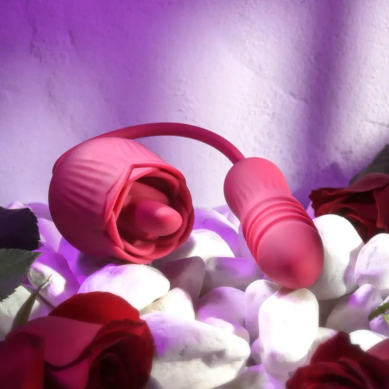 Wild Rose Clitoral Massager With Thrusting Bullet – Red By Evolved 1